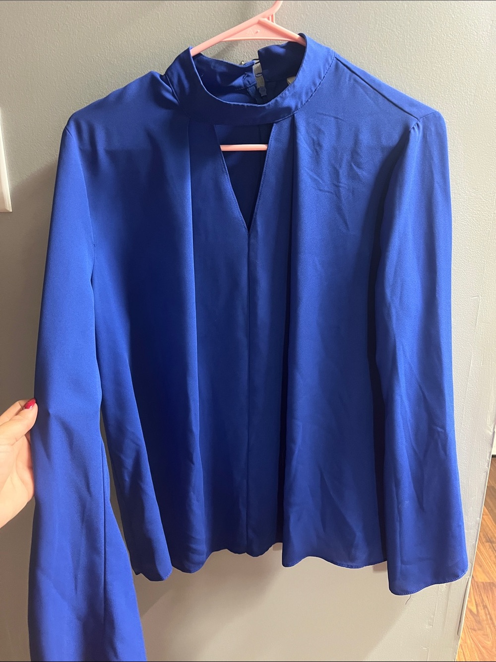 CATO Women’s Royal Blue Mock Neck Keyhole Blouse